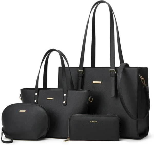 Women Fashion Synthetic Leather Handbags Tote Bag Shoulder Bag Top Handle Satchel Purse Set