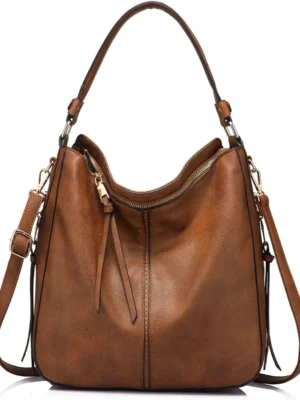 Realer Hobo Crossbody Bags for Women Designer Faux Leather Hobo Handbags Retro Large Size Shoulder Bag Bucket Purse