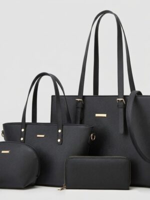 Women Fashion Synthetic Leather Handbags Tote Bag Shoulder Bag Top Handle Satchel Purse Set