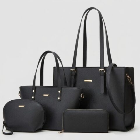 Women Fashion Synthetic Leather Handbags Tote Bag Shoulder Bag Top Handle Satchel Purse Set